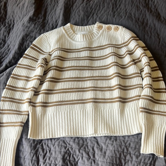 ba&sh Sweaters - ba&sh Cream Striped Crewneck Sweater with Gold Buttons